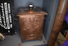 An arts and crafts styled copper coal box 45cm tall