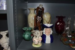 A selection of display items including onyx vase, Wood and sons tankard and elephant money box