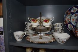 A selection of tea and cake wares including Royal Albert Old Country Roses cake plate and Midwinter