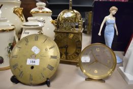 A brass cased lantern clock along with similar antique brass clock face marked Pitt Frome