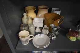 A selection of ceramics and earthen ware including Heysham Church cup and water jugs