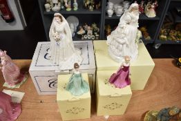 Four Coalport Figurines, limited edition The Princess of Wales 1949/5000, Her Majesty Queen