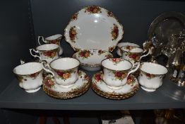 A selection of tea and table wares by Royal Albert in the Old Country Roses design