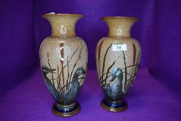 A pair of baluster form Royal Doulton vase marked F E B to base, attributed to Florence E Barlow.