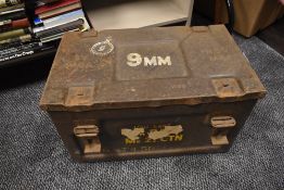 A vintage ammunition container.