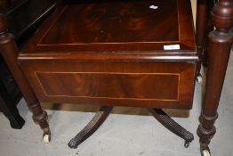 A reproduction Regency drop leaf occasional table and a similar tiger effect pedestal base