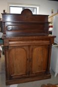 A Victorian mahogany sideboard having shelf back frieze drawer and double cupboard base, width