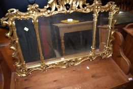 A vintage gilt frame wall mirrror, some damage to top, triple mirror , approx width 92cm