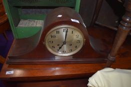 A 1920s mahogany Napoleon style mantel clock , with presentation plaque Lewis's 1927
