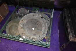 A selection of nautical port holes and port hole glass etc.