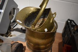 Two brass coal buckets.