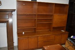 A vintage teak , G plan or similar lounge wall unit, width approx. 200cm