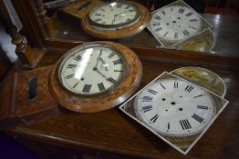 An American style wall clock having inlayed case and a similar hand decorated long case clock face