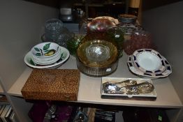 A mixe lot of glass bowls, fruit sets and flat ware.