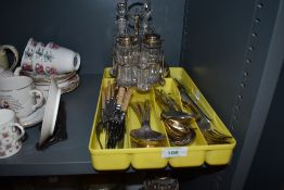 A selection of cutlery and flatware loose also condiment set