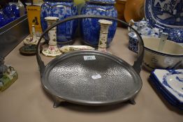 An unusually shaped pewter bon bon dish.