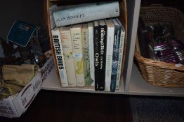 A box of books of natural history and British bird interest.