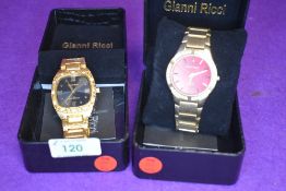 Two gent's gold plated evening wrist watches by Gianni Ricci having diamante decoration to cases