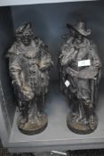 A pair of spelter figures of renaissance artists Rembrandt and Rubens