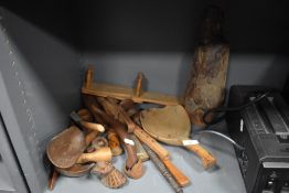 A selection of various treen items including scoops, flute and similar