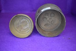 Two wooden biscuit press molds or similar both having fruit and harvest scenes