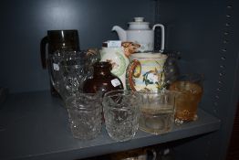 A selection of glass wares and ceramics including early Denby Glynn ware jug and Hornsea coffee pot