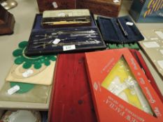 A selection of vintage draughtmans sets and similar.