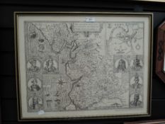 A reproduction map print for the County Palatine of Lancaster