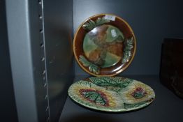 Two antique Majollica styled dishes having cabbage style designs