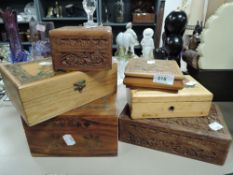 A selection of wooden trinket and jewellery boxes.