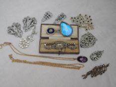 A small selection of mainly vintage costume jewellery including butterfly wing brooch in HM silver