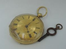 A Victorian 18ct gold key wound pocket watch stamped Geo Elliott Ashford no:78119, having Roman