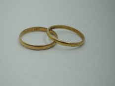 Two 22ct gold wedding bands of thin form, size Q/R & 3.5g