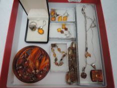 A selection of Baltic Amber jewellery etc including pendants, earrings, ring and bracelet
