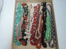 A selection of vintage bead necklaces including crystal, murano glass style, etc
