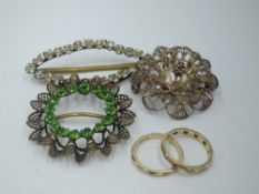 Two 9ct gold band rings, one having cubic zirconia decoration, size K/L & approx 3.9g, two