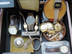A selection of wrist watches including Timex, Sekonda, Pulsar, Casio A153, watch straps and