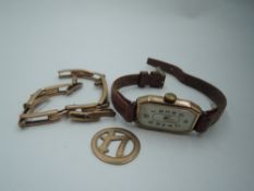 A small selection of yellow metal stamped 9ct including pendant, stretch strap, watch etc, GW approx