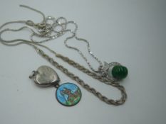 A small selection of white metal jewellery some stamped 925, including heart locket, plaited