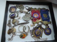 A selection of HM silver and white metal jewellery including Order of Buffaloes medals, cufflinks,