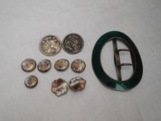 A pair of Edwardian silver Art Nouveau buttons, Birmingham 1902, Levi & Salaman, a large white metal