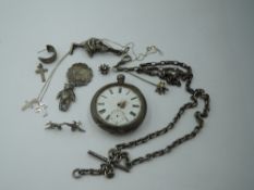 A small selection of HM silver and white metal jewellery, some stamped 800/silver including pocket