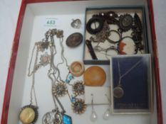A small selection of white metal and HM silver including Victorian jubilee pendant, brooches,