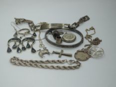 A small selection of HM silver and white metal including rope chain bracelet, identity bracelet,