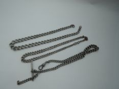 Three HM silver watch chains of graduated link form, all AF, approx 94.8g