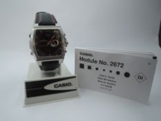 A gent's Casio EFA-120 Edifice quartz wrist watch no: 9B0WM3 having baton numeral dial, thermometer,