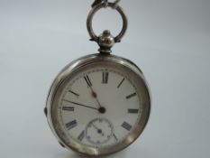 A continental silver key wound pocket watch having Roman numeral dial with subsidiary seconds on a
