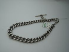 An HM silver watch chain of graduated chunky form having T bar and dog leash clasp, approx 16' &