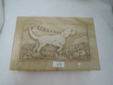 A New Zealand Marlestone marble jewellery box containing a selection of fashion watches and brooches