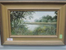 An oil painting, Marion Bradley, Waterhead, signed and attributed verso, 16 x 28cm, plus frame and